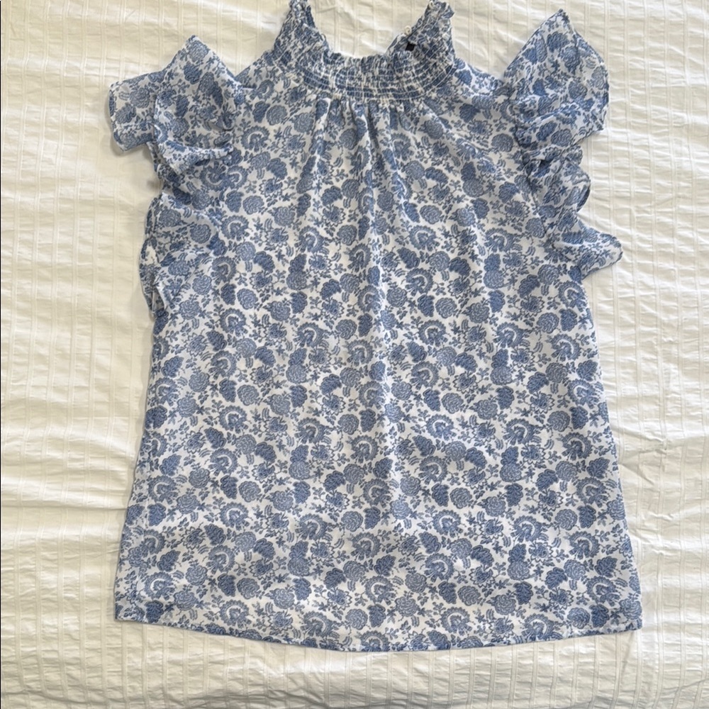 Blue Floral Ruffle Sleeve Top